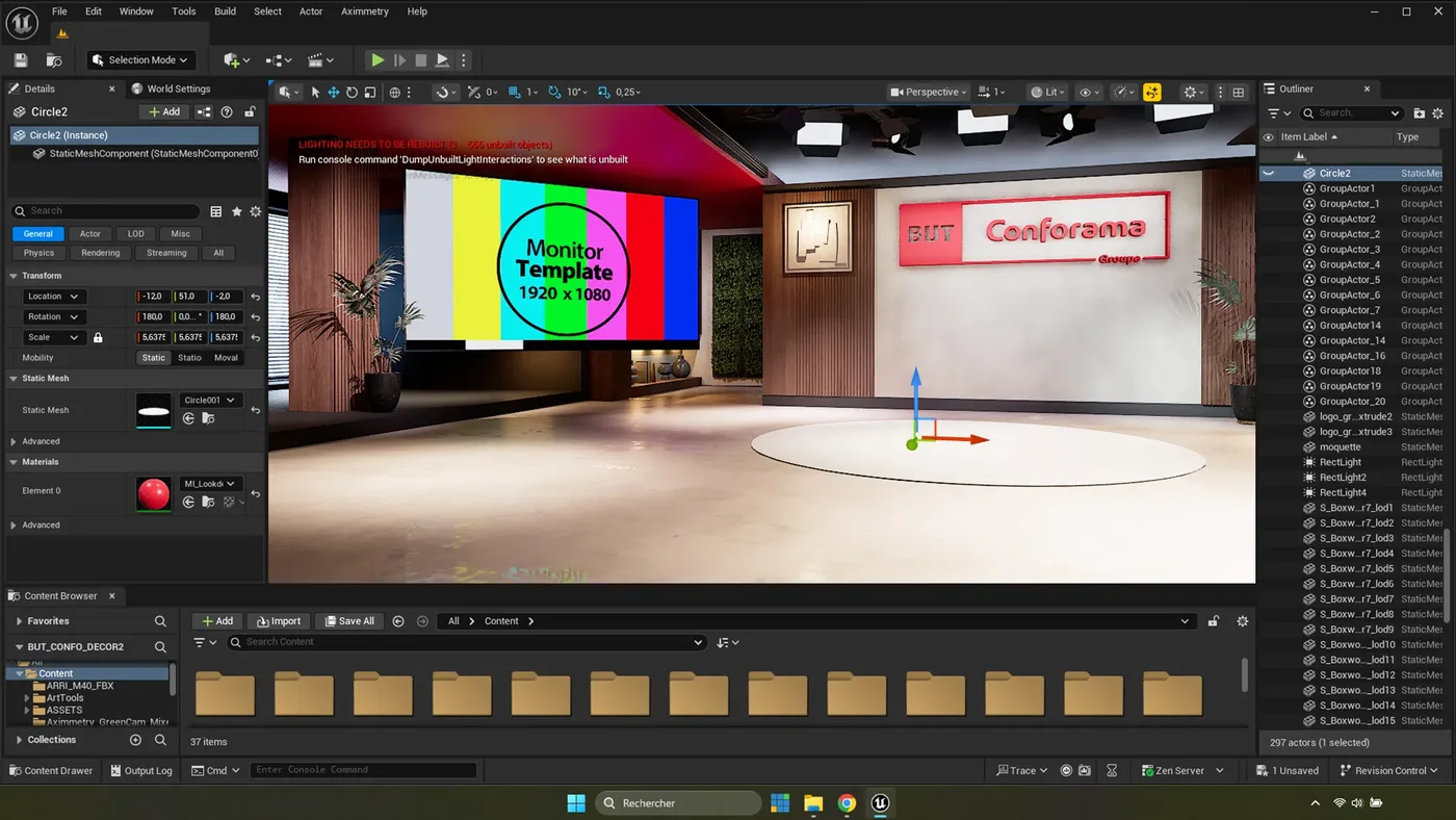 Le décor 3D Groupe BUT Conforama en cours de conception dans le logiciel de production virtuelle
