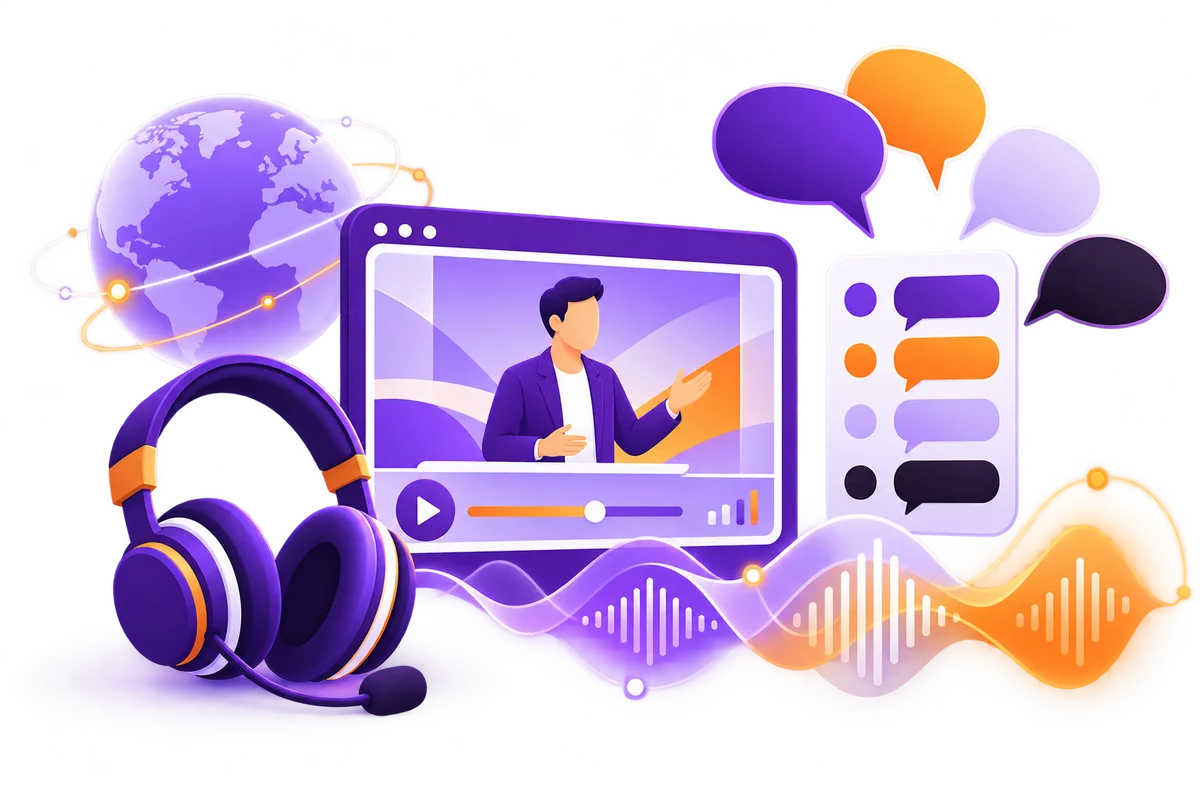 Lecteur vidéo multilingue avec casque et onde sonore